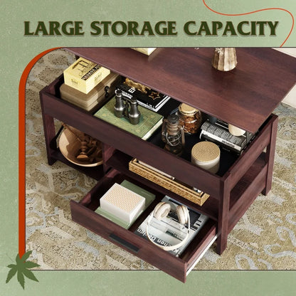Lift Top Coffee Table with Hidden Compartment/ Storage/ Drawers and Shelf