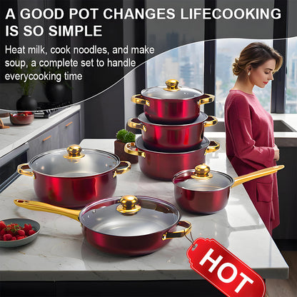 12-Piece Cookware Set, Stainless Steel, Non-Stick, ergonomic design
