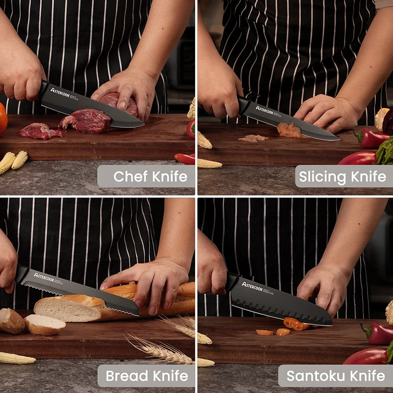 Kitchen Knife Set with Built-in Sharpener Block, 15 Pieces Stainless Steel