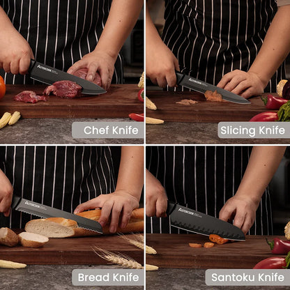 Kitchen Knife Set with Built-in Sharpener Block, 15 Pieces Stainless Steel