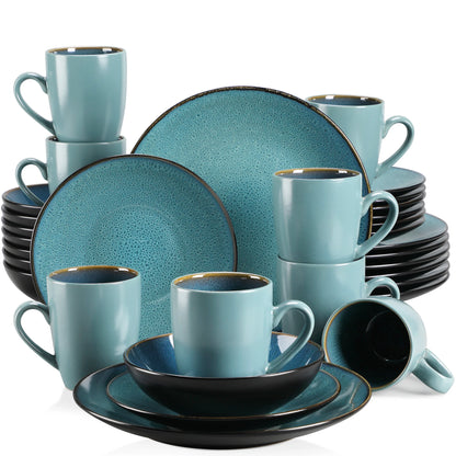 16/32/48-Piece Vintage Ceramic Blue/Brown Stoneware Set