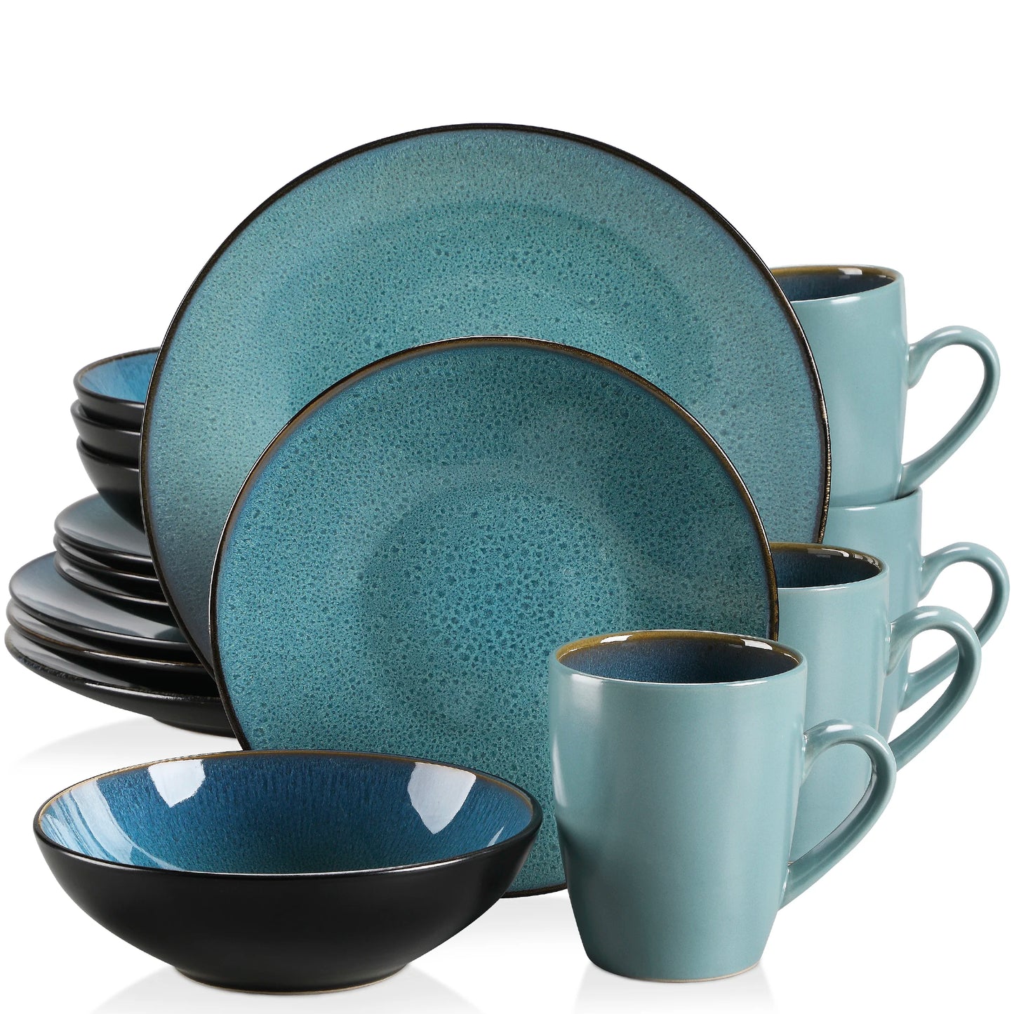 16/32/48-Piece Vintage Ceramic Blue/Brown Stoneware Set