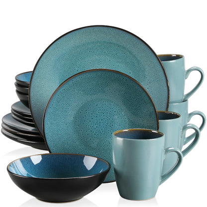 16/32/48-Piece Vintage Ceramic Blue/Brown Stoneware Set