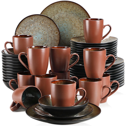 16/32/48-Piece Vintage Ceramic Blue/Brown Stoneware Set