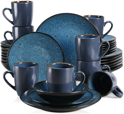 16/32/48-Piece Vintage Ceramic Blue/Brown Stoneware Set