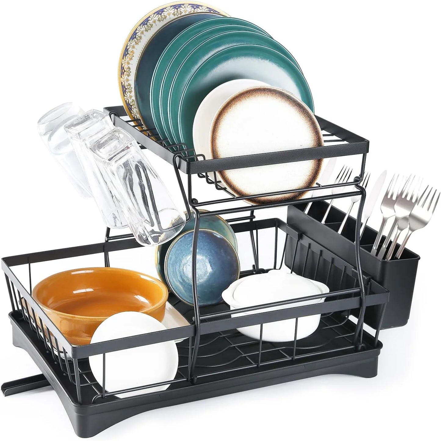 2-Tier Stainless Steel Dish Drying Rack –With Drainer & Cutlery Holder