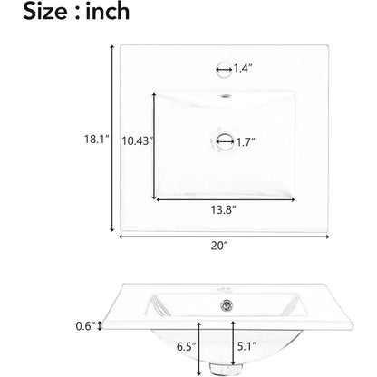 20-inch Solid Wood Vanity Set with Ceramic Sink, Free Standing Cabinet
