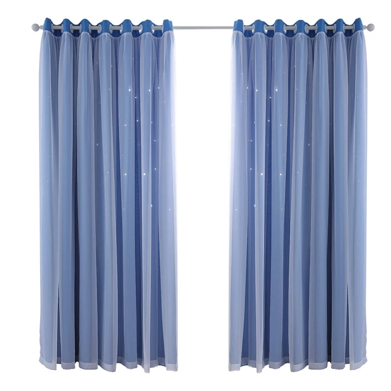 2 Panels Double Layer Blackout Curtains with Stars and Solid Colors