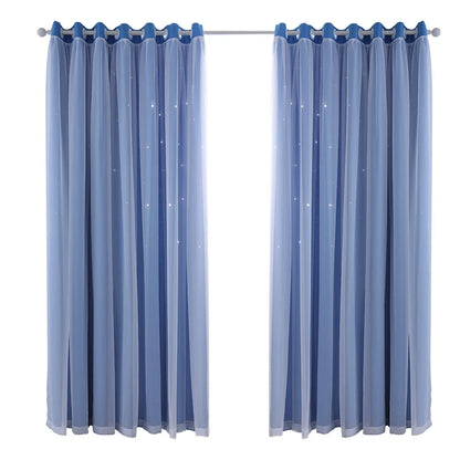 2 Panels Double Layer Blackout Curtains with Stars and Solid Colors