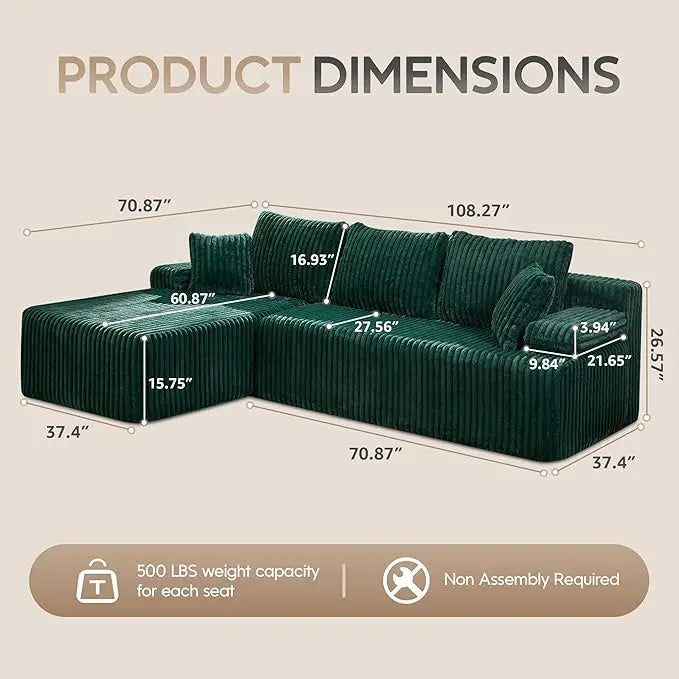 Modular L-Shaped 3-Seat Sectional Deep Seating Sofa