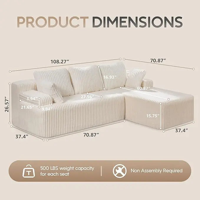 Modular L-Shaped 3-Seat Sectional Deep Seating Sofa