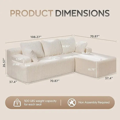 Modular L-Shaped 3-Seat Sectional Deep Seating Sofa