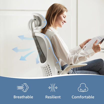 Mesh Ergonomic Office Chair Flip-up Arms Adjustable Headrests Comfortable Lumbar Support