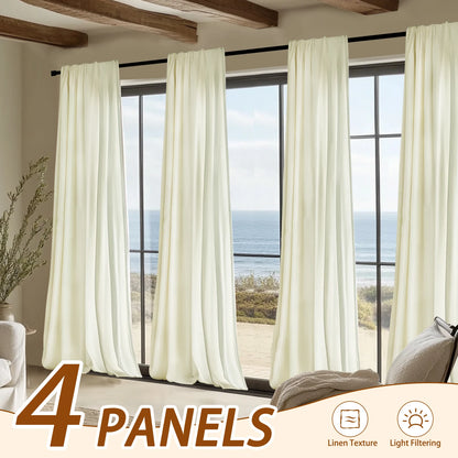 4Panel Light Filtering, Linen Texture and Rod Pocket Window Drapes