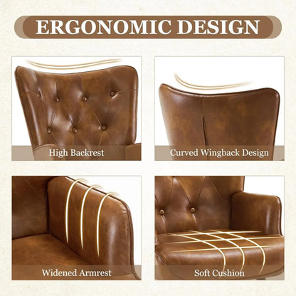 Set of 2, PU Leather Armchair with High Backrest, Mid Century Modern