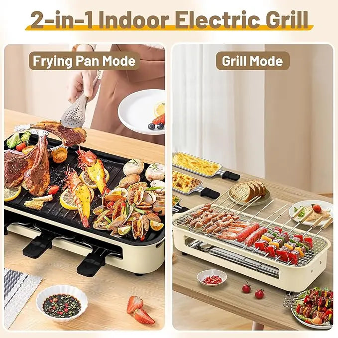 Electric Smoke-free Indoor Barbecue Grill, Adjustable Temperature, Non-Stick