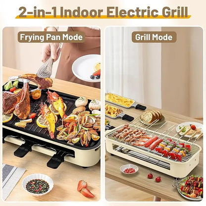 Electric Smoke-free Indoor Barbecue Grill, Adjustable Temperature, Non-Stick