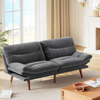 Futon Sofa Bed with Adjustable Backrest & Armrests