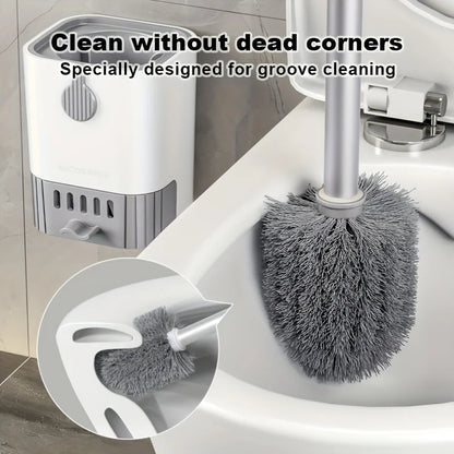 Wall-mounted cleaning toilet brush with drain tray set
