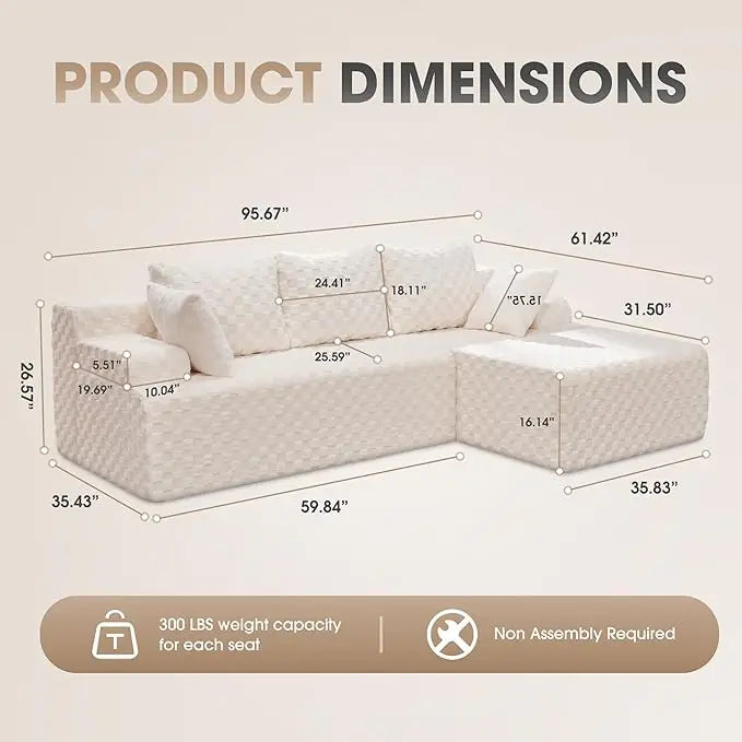 Modular L-Shaped 3-Seat Sectional Deep Seating Sofa