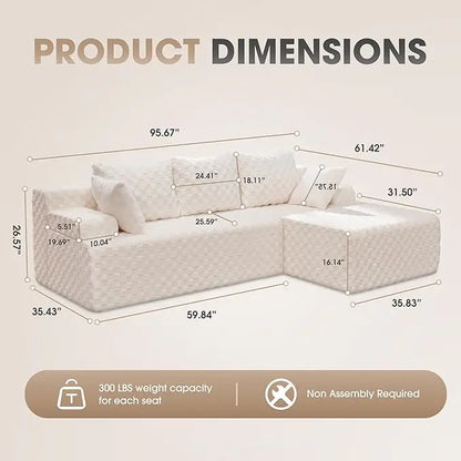 Modular L-Shaped 3-Seat Sectional Deep Seating Sofa