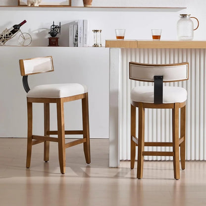 Set of 2, 26" Counter Stools Linen Upholstered, And Solid Wood