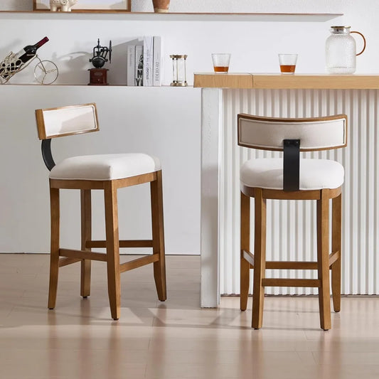 Set of 2, 26" Counter Stools Linen Upholstered, And Solid Wood