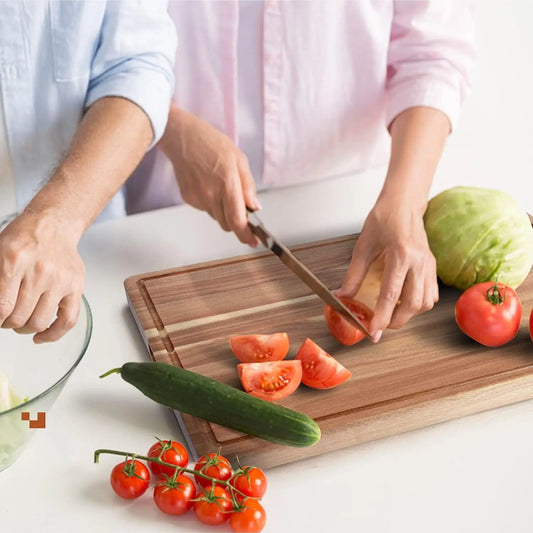 Butcher Block Cutting Board, Thick with Side Handles & Water Grooves