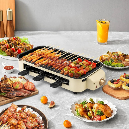 Electric Smoke-free Indoor Barbecue Grill, Adjustable Temperature, Non-Stick