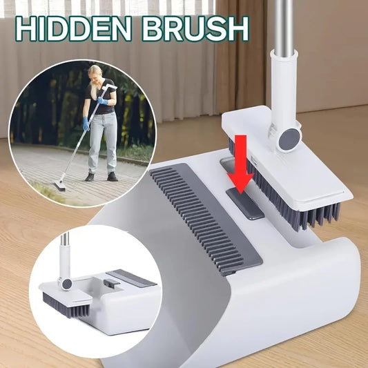 combination household long-handled dustpan and broom, with floor brush
