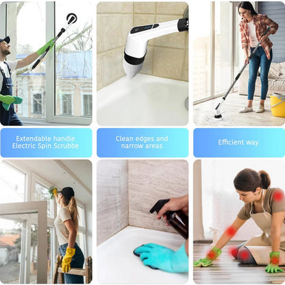 Electric Spin Scrubber, with 7 Replacement Brush Heads and Extension Handle