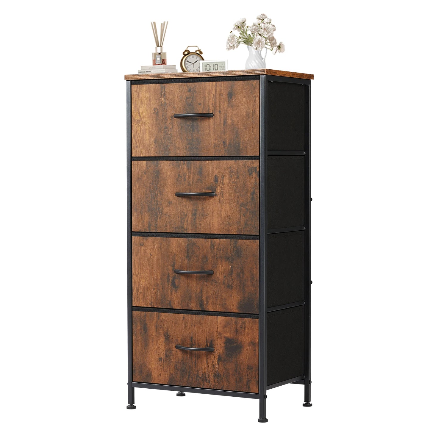4 Fabric Draws Storage Cabinet, Steel Frame Assembly Furniture