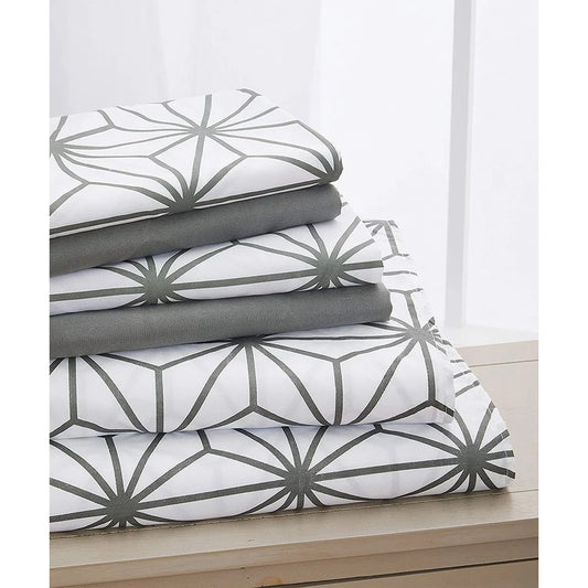 Full Bed Sheet Set Microfiber Cooling Technology Gray Texture