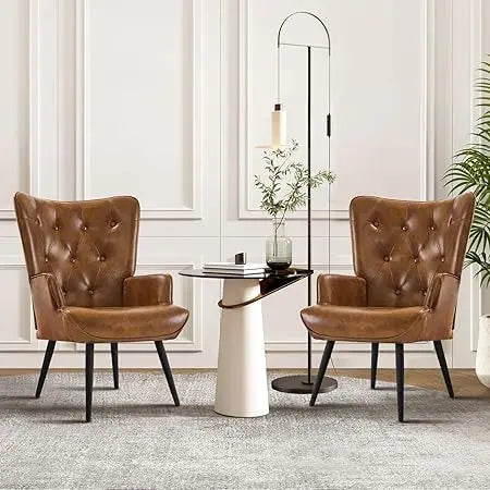 Set of 2, PU Leather Armchair with High Backrest, Mid Century Modern