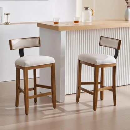 Set of 2, 26" Counter Stools Linen Upholstered, And Solid Wood