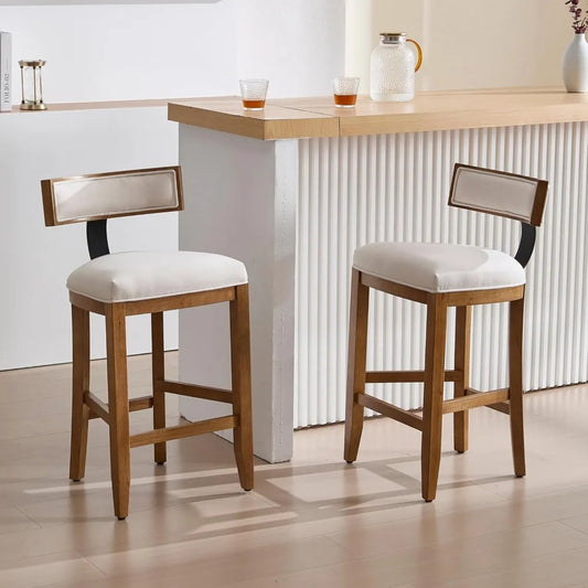 Set of 2, 26" Counter Stools Linen Upholstered, And Solid Wood