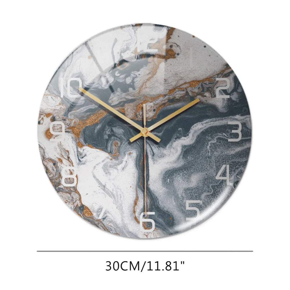 Luxury 3D Acrylic Marble Pattern Wall Adhesive Clock Metal Needles