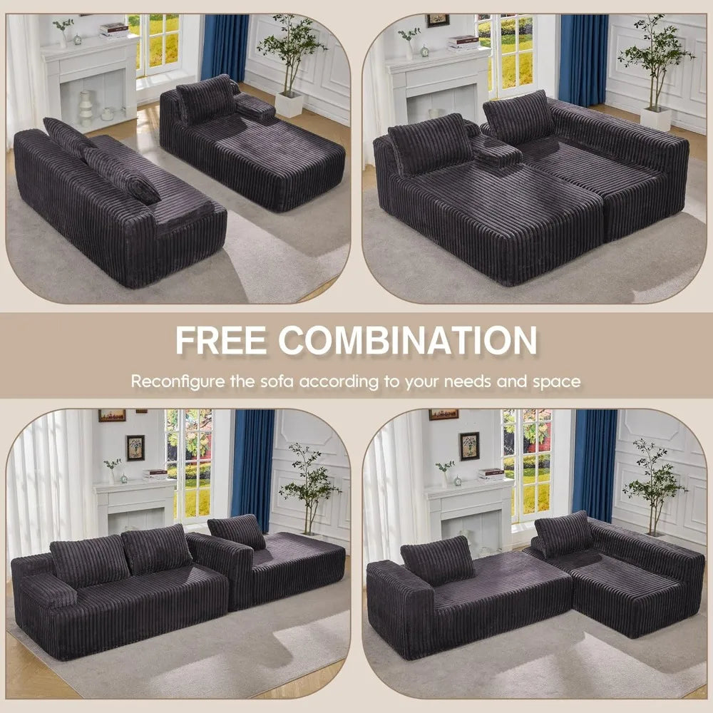Modular L-Shaped 3-Seat Sectional Deep Seating Sofa