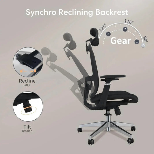 Ergonomic Office Chair, High Back Adjustable Swivel with Headrest & Lumbar Support