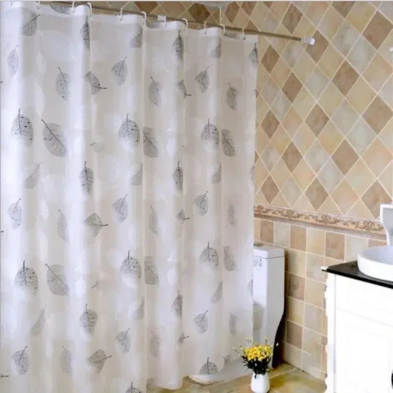Leaf Pattern Shower Curtain Waterproof  With Rustproof Hooks