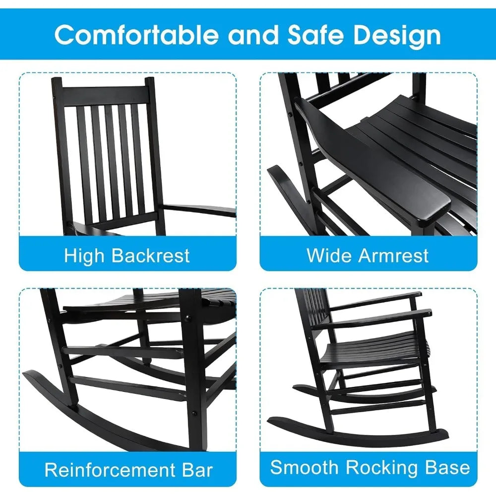 2 Wooden Rocking Chair Set with Side Table