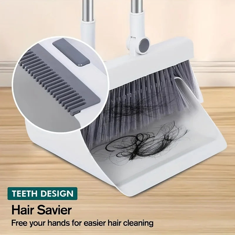 combination household long-handled dustpan and broom, with floor brush