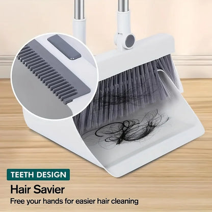 combination household long-handled dustpan and broom, with floor brush