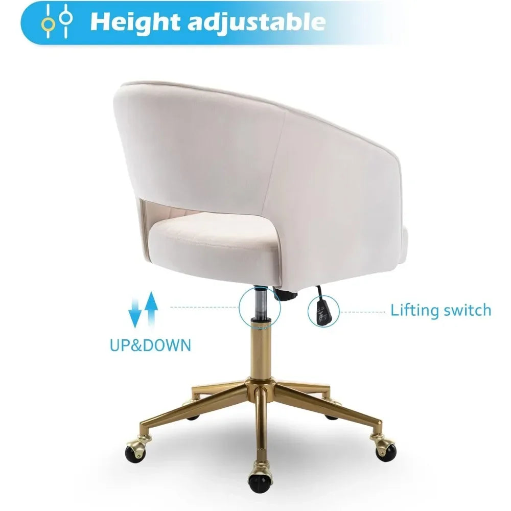 Gold Base Home Office Chair with Swivel and Velvet material