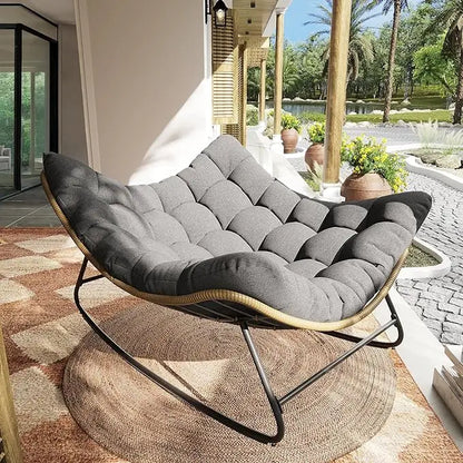 Oversized Egg Rocking Chair with Thick Cushion, Rattan Wicker