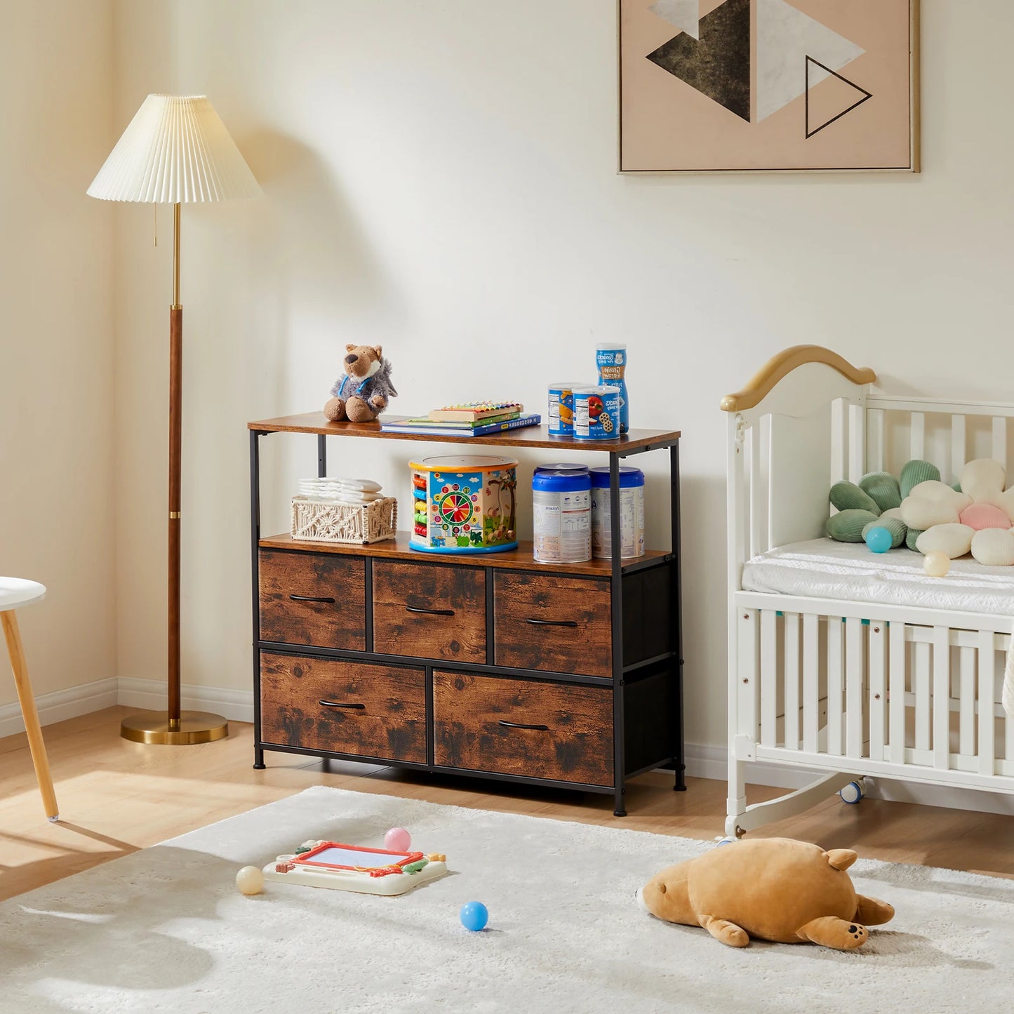 TV Stand With 5 Fabric Drawers For Storage And Display Self