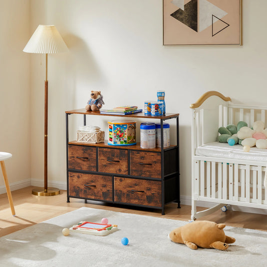 TV Stand With 5 Fabric Drawers For Storage And Display Self
