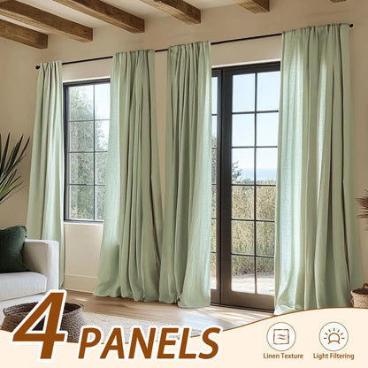 4Panel Light Filtering, Linen Texture and Rod Pocket Window Drapes