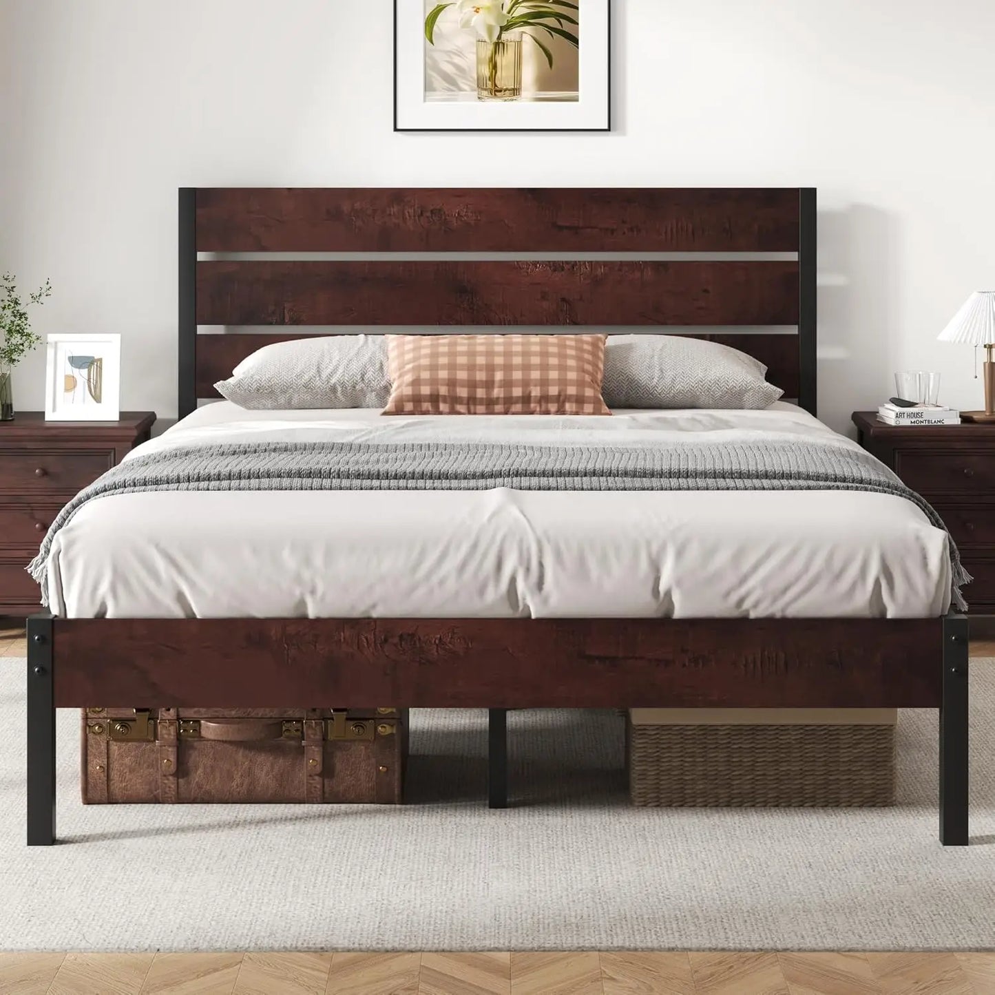 Metal Bed Frame with Headboard, Footboard, No Box Spring Needed | Easy Assembly