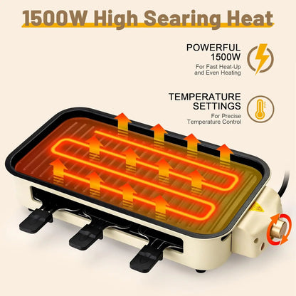 Electric Smoke-free Indoor Barbecue Grill, Adjustable Temperature, Non-Stick